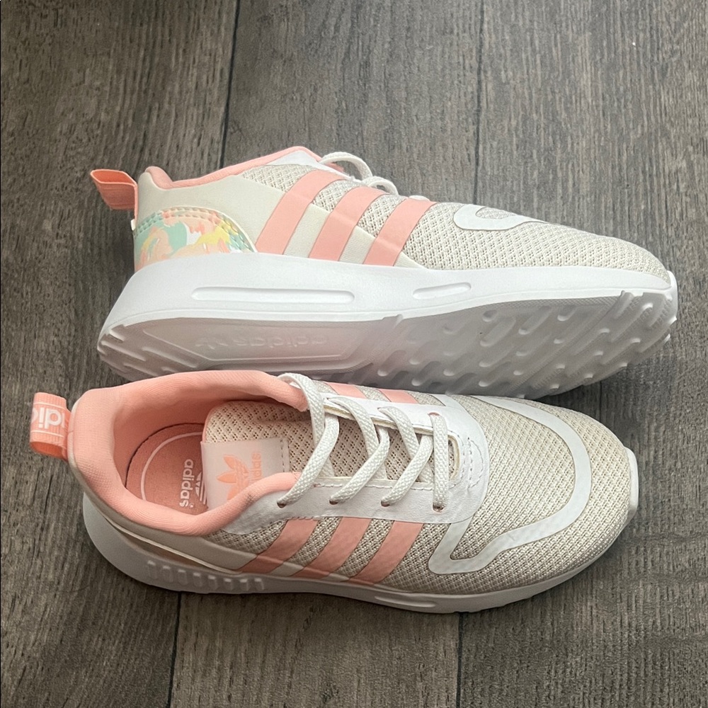 Adidas Kids' Coral and White Sneakers